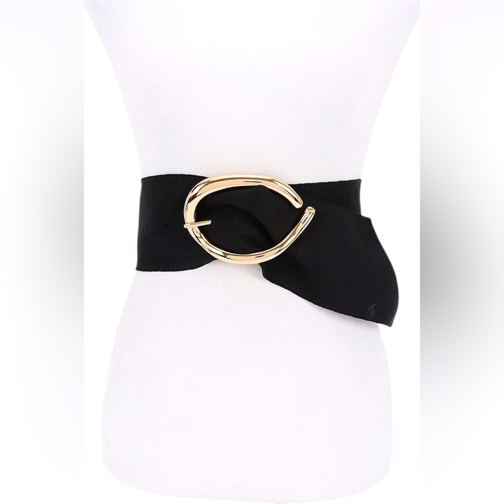 Oversized Black Vegan Suede Statement Belt